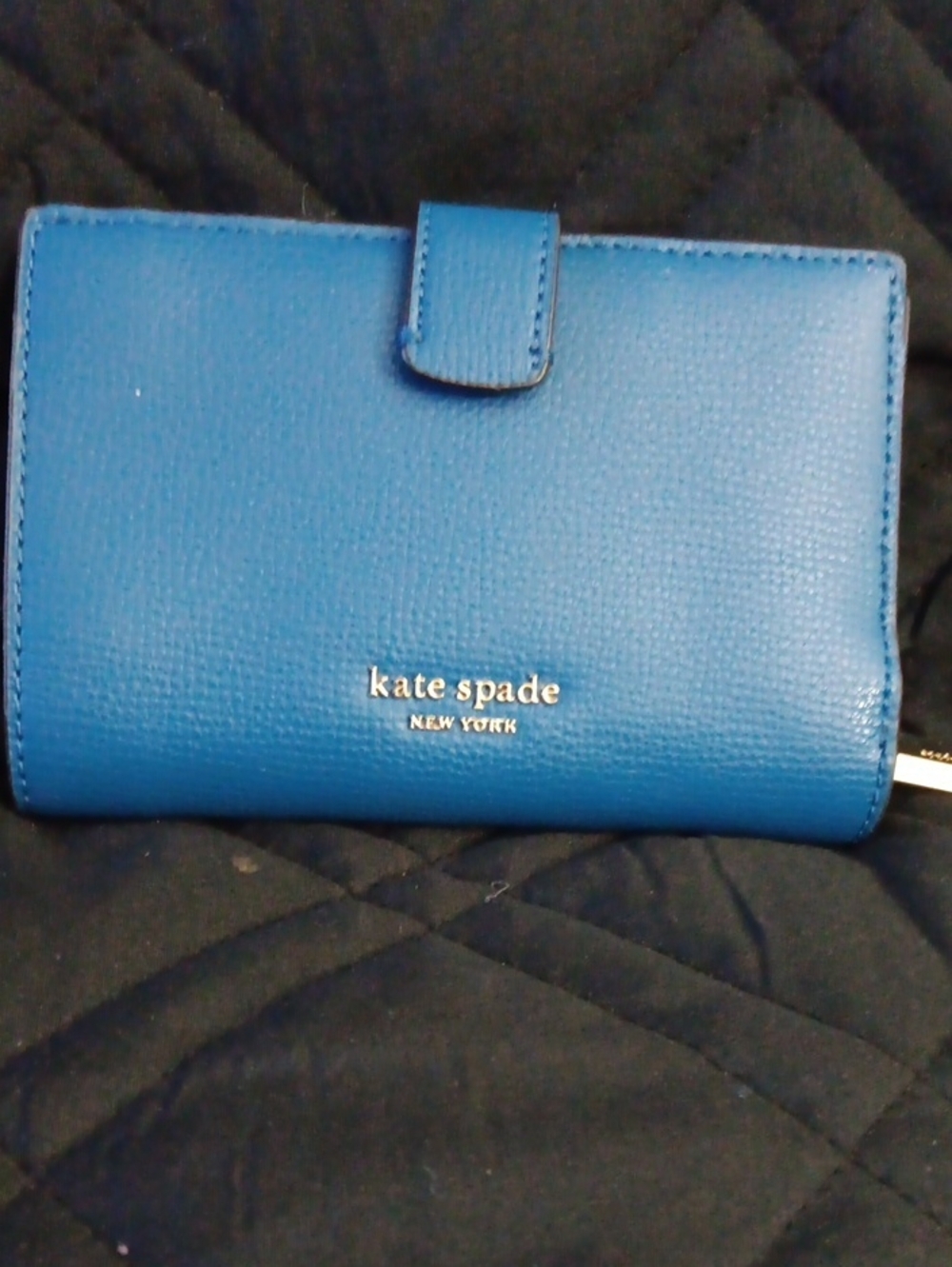kate spade Blue Pebbled Leather Wallet with Snap